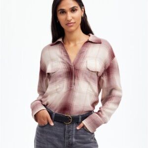Madewell Burgundy and Cream Plaid Long sleeve  Shirt Medium